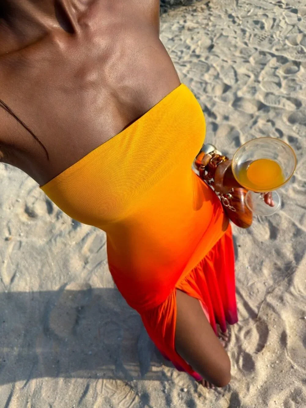 Multicolor Party Women's Vacation Mesh Ombre Strapless Slit Dress - Picture 4 of 5